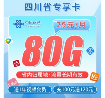 电信熊猫卡29元80G+一年视频会员