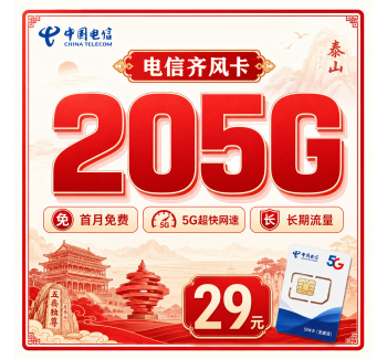 电信齐风卡29元205G全国流量+长期套餐+山东专属！