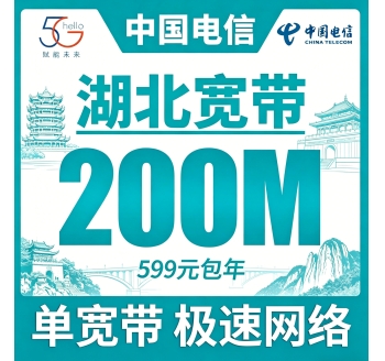 湖北单宽带电信599元年享200bps