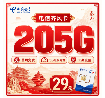 电信齐风卡29元205G全国流量+长期套餐+山东专属！