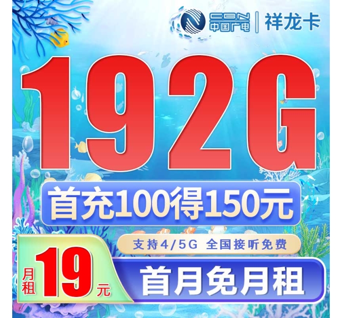 广电祥龙卡19元192G通用流量（流量支持结转)